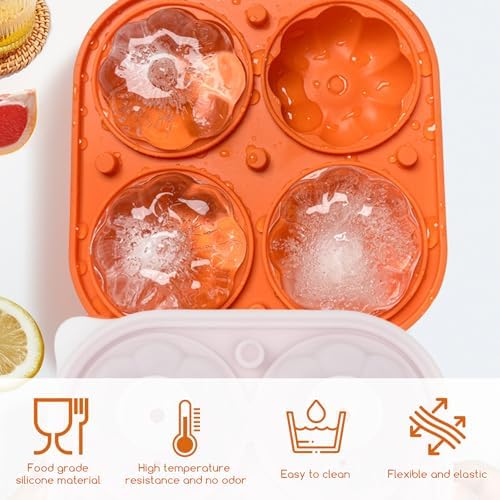 Orange 3D Pumpkin Ice Cube Tray for Freezer, Halloween Pumpkin Ice