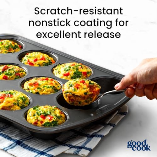 GoodCook Everyday Nonstick Steel Muffin Pan, 12 cup, Gray