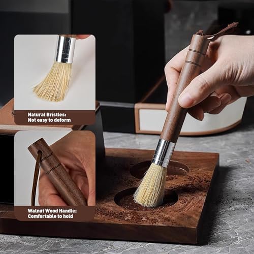 Coffee Grinder Cleaning Brush Set, Walnut Wood Handle