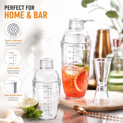 Uiifan 6 Pcs Plastic Cocktail Shaker Set 4 Pcs 17 oz 24 oz Hand Drink
