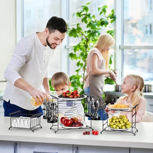 Sorbus Buffet Caddy, 7-Piece 3-Tier Set, Stackable Design (Black)