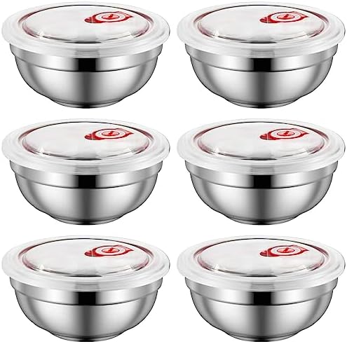 28 Oz Stainless Steel Large Bowls Set of 6, Metal Double-walled Insulated Noodle Soup Bowls with Lids for Adult, Dishwasher Safe and Unbreakable