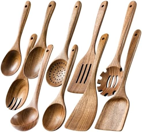 Wooden Spoons for Cooking - 10-Piece Wooden Utensil Set Crafted from