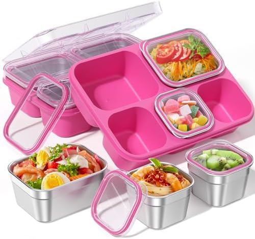 BiuLeon Snackle Box Containers, Stainless Steel 5 Compartments Divided