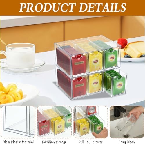6 Drawers Tea Bag Organizer, Clear Acrylic Tea Bag Storage Holder