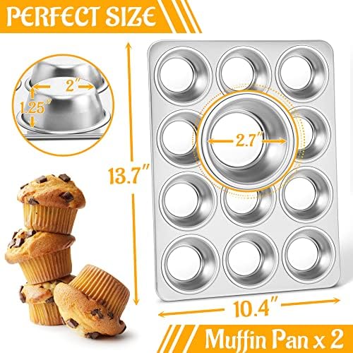 E-far Muffin Pan 12-Cup, 2-Pack Stainless Steel Cupcake Pan for Oven