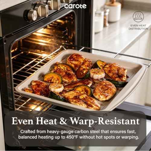 Carote 7Pieces Baking Pans Set Nonstick, Premium Carbon Steel Non Toxic Stackable Bakeware Sets for Kitchen, Scratch-Resistant, Oven Bake Sheets for Baking, Cake Pan, Roasting Pan, Muffin Pan, Brown