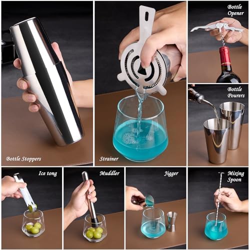 Wukuna Cocktail Shaker Bartender Kit, 15 Pcs Bar Tool with Acrylic