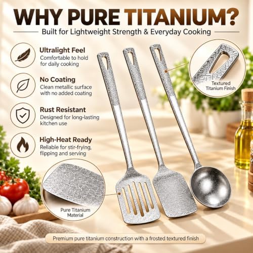 Pure Titanium Cooking Utensil & Spatula Set 4PCS Titanium Spatula,H