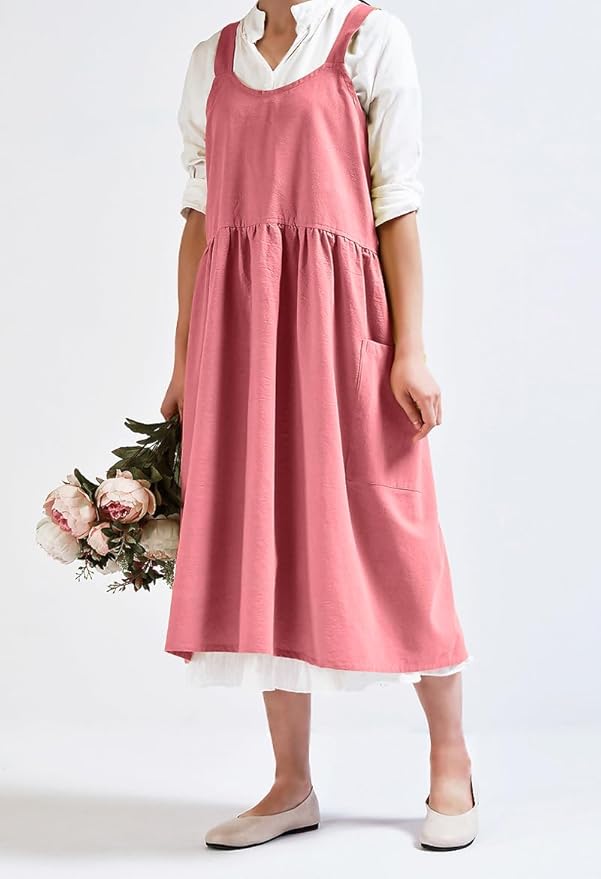 Uaussi Cotton Linen Apron Cross Back Work Apron - Image 2