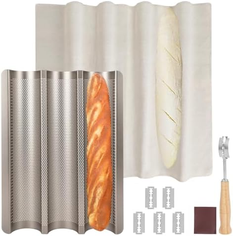 Baguette Bread Pan, Nonstick French Bread Baking Pan 3 Loaf, Golden
