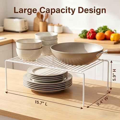 iPEGTOP Set of 6 Large (15.7 x 9.4 Inch) Kitchen Cabinet Organizer Shelf, Wire Freezer Storage Shelves Rack, Rustproof Steel Metal Shelf Riser for Dish Plates Pantry Cupboard Organization, White