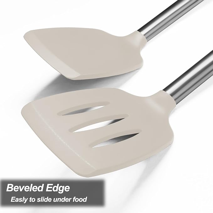 2 Pack Spatulas, Solid & Slotted Silicone Spatula Set, Stainless Steel Handle - Image 7