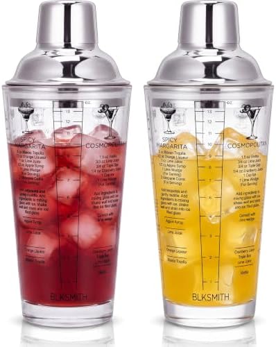 Hushee 2 Pcs 14 oz Glass Cocktail Shaker with Measurements and 6