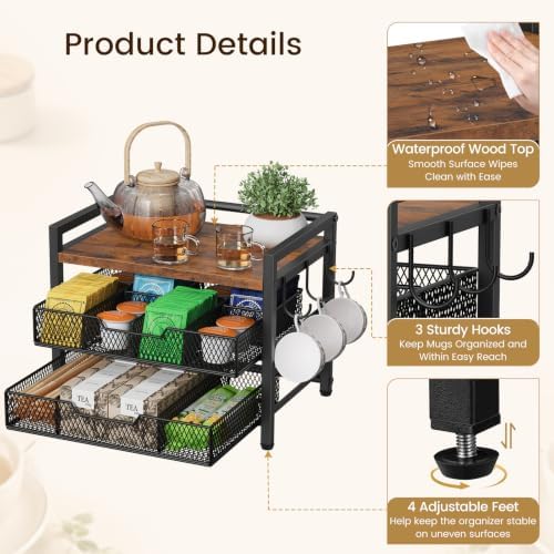 Giikin Tea Bag Organizer, Tea Organizers and Storage with 2 Drawers