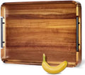 22" Acacia Wood Ottoman Serving Tray with Handles, Rounded Corners