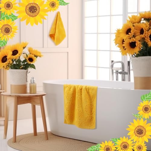 SmoothNovelty 2 Pcs Yellow Sunflower Hand Towels 100% Cotton Jacquard