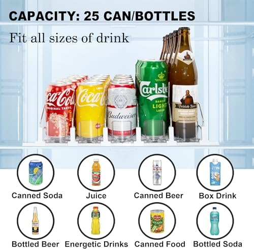 LumoShine Drink Organizer for Fridge, Holds Up to 25 Cans, White