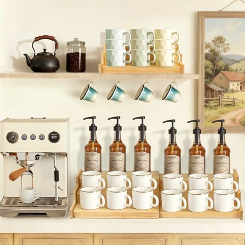3-Tier Expandable Bamboo Mug Holder for Countertop Coffee Cup Holder