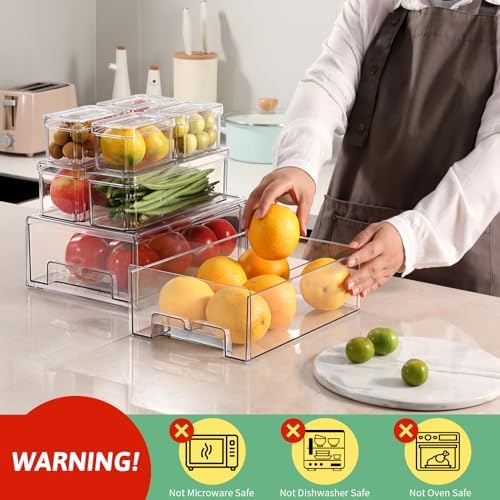 damynuo 14 Pack Clear Fridge Organizer with Lids