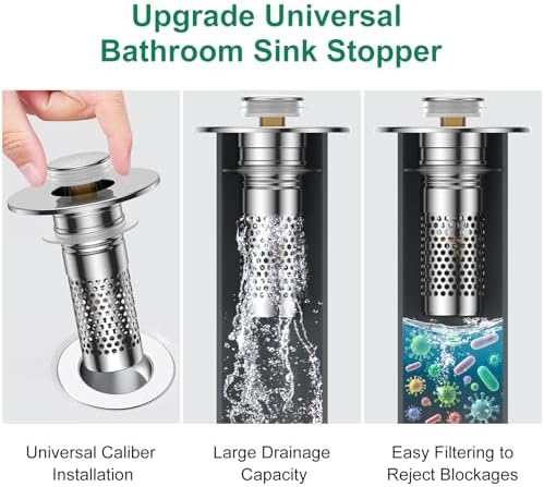Bathroom Sink Drain Strainer,Universal Pop-Up Sink Stopper Hair