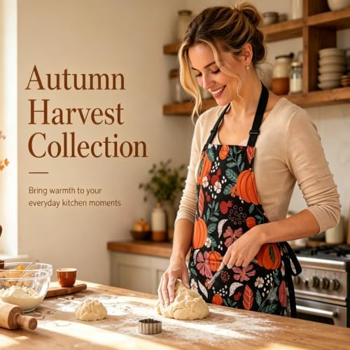 Seasonal Fall Adjustable Kitchen Apron with Pockets for Cooking Baking