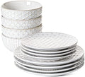 LE TAUCI Ceramic Dishes Set for 4, 12 Piece Plates and Bowls Sets