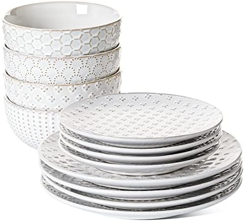 LE TAUCI Ceramic Dishes Set for 4, 12 Piece Plates and Bowls Sets