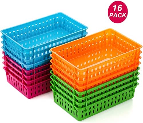 DEAYOU Classroom Storage Baskets, 16 Pack, Colorful