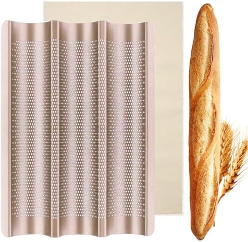 Baguette Pan, French Bread Baking Pan Perforated 3 Loaves Long Italian