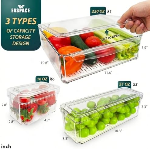 10-Pack Clear Fridge Organizer Bins with Lids