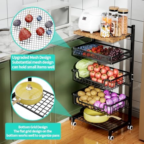 HapiRm Fruit Basket Kitchen Cart - Floor 5 Tier Adjustable Fruit and