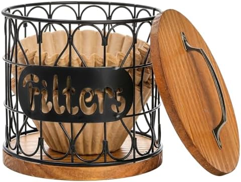 Frcctre Coffee Filter Holder with Wood Lid, Large Capacity Coffee