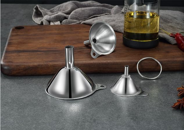 3PCS Kitchen Funnels Set,Stainless Metal Funnel for Filling Bottles