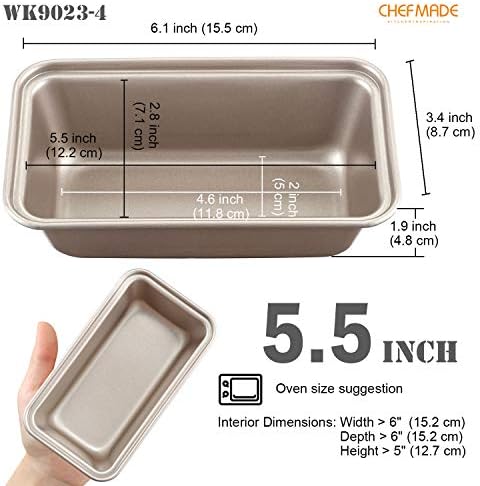 CHEFMADE Mini Loaf Pan Set, 5.5-Inch 4Pcs Non-Stick Rectangle Bread