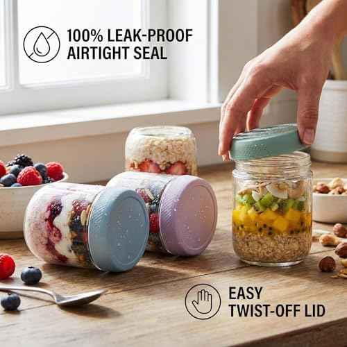JBHO 6-Pack 16 oz Glass Overnight Oats Containers