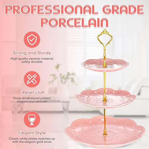 Tanlade 2 Pcs Porcelain Cupcake Stand 3 Tier Serving Tray Dessert