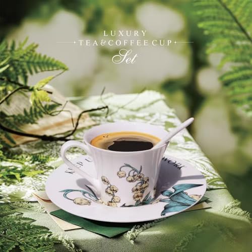 Tea Cup Set With 2 Tea Cups 2 Saucers And 2 Spoon 7 OZ Espresso Coffee