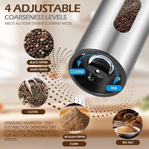 Electric Salt and Pepper Grinder Set, 110 ml, Rechargeable