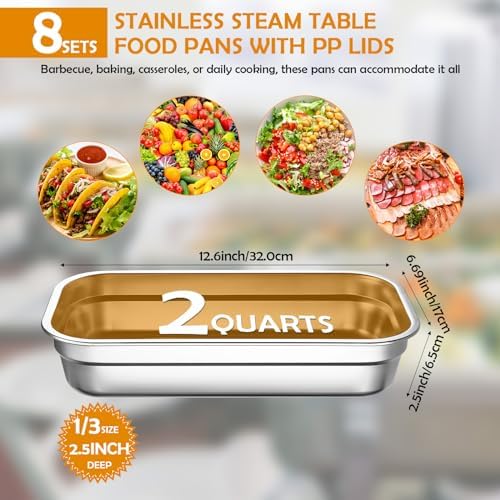 8 Pcs Stainless Steel Food Containers with Lids, 2.5 Inch Deep