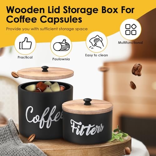 2 Pcs Wood Coffee Filter Holder, Coffee Storage Container Dispenser