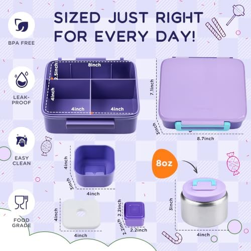 Bento Lunch Box for Kids with 8oz Soup Thermo Leak-Proof Lunch Food