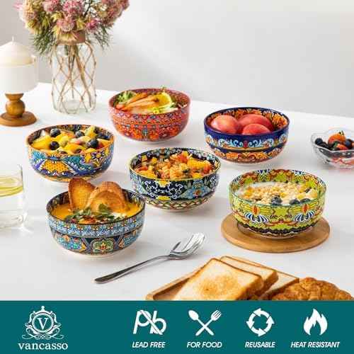 vancasso Cereal Bowls Set of 6, 28oz Porcelain Soup Bowls, Colorful