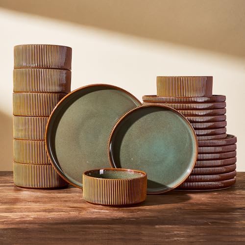 Stoneware Dinnerware Sets, Reactive Glaze Dishes Set for 8