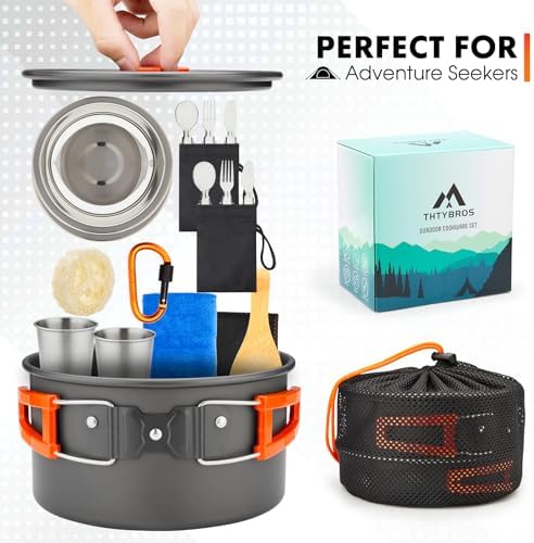 THTYBROS 17pcs Camping Cookware Mess Kit,for