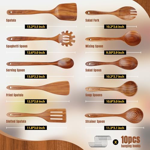 10-Piece Wooden Spoons and 3-Piece Bamboo Cutting Board Set