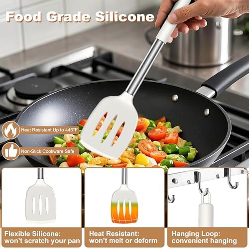 LIANYU Silicone Cooking Utensils Set of 6, White