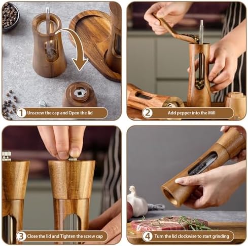 2 Pack Wooden Salt and Pepper Grinder Set, 8 Inch