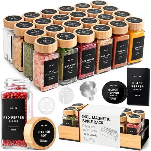 EDELHAUS Magnetic Spice Rack, 24 Bamboo Lid Jars