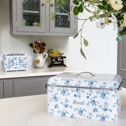 Laura Ashley China Rose Large Bread Box for Kitchen Countertop - Breadbox
